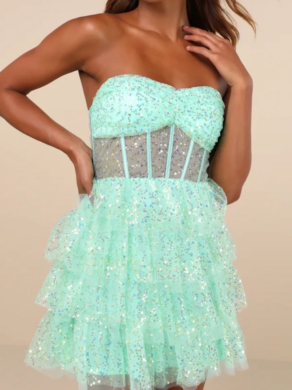 Lulus Strapless Sparkle Ruffle Dress